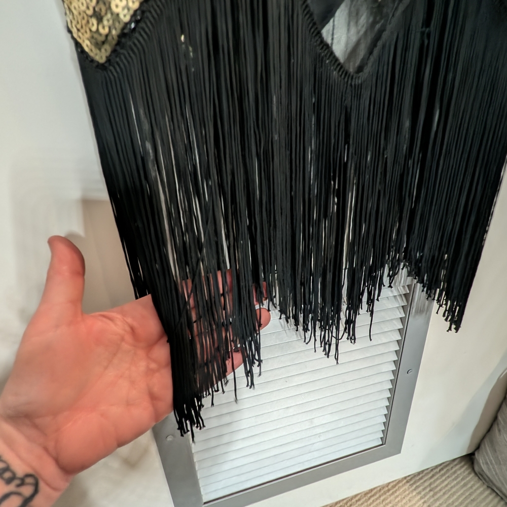 Glamorous Black and Gold Fringe Mini Dress - Picture 12 of 14